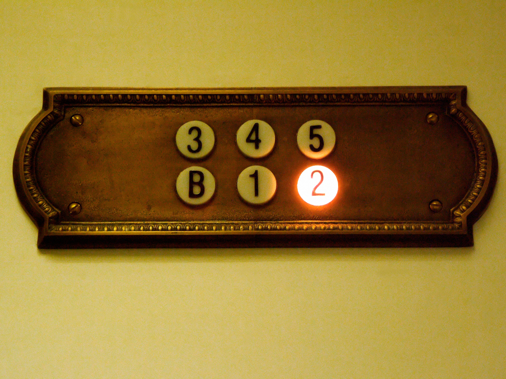 Highlighted two on an elevator panel.