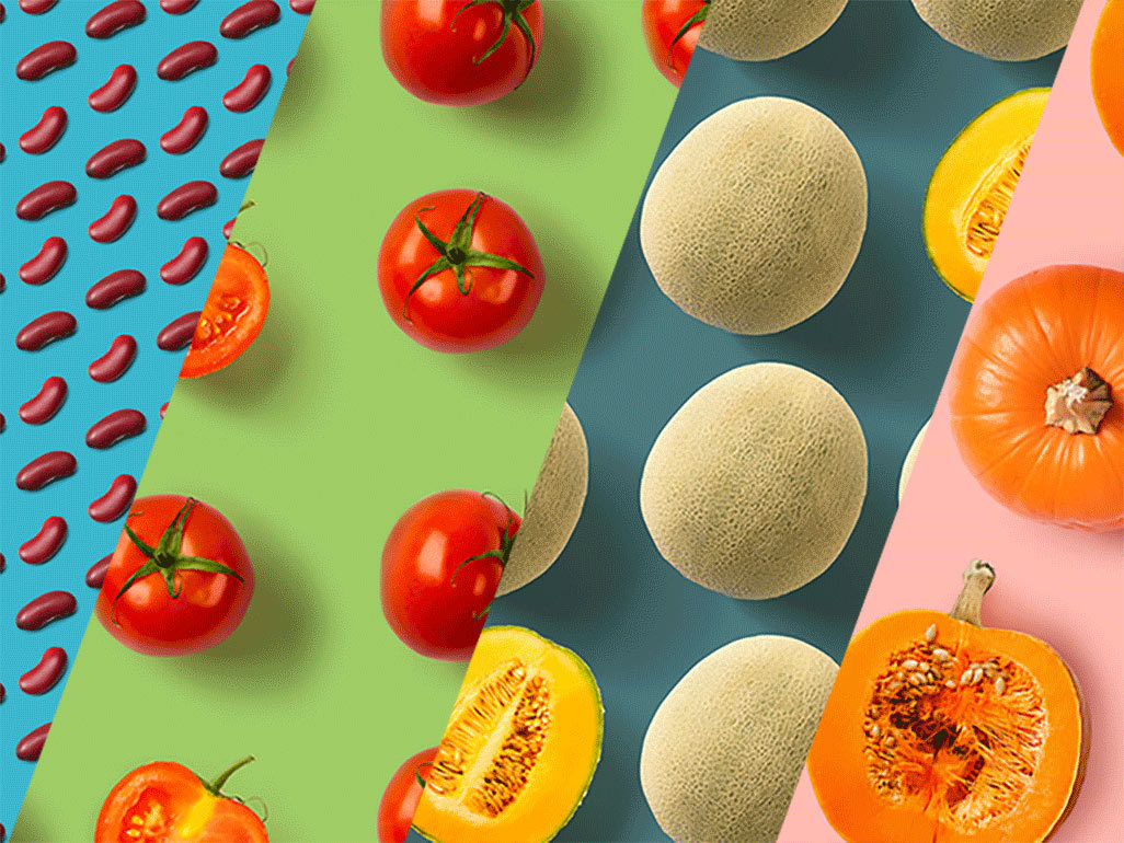 Collage of various fuits and vegetables