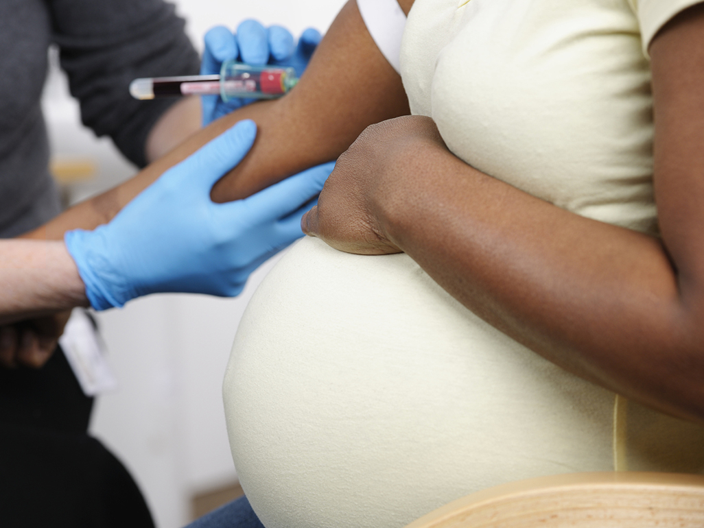 Pregnant woman having a blood test.