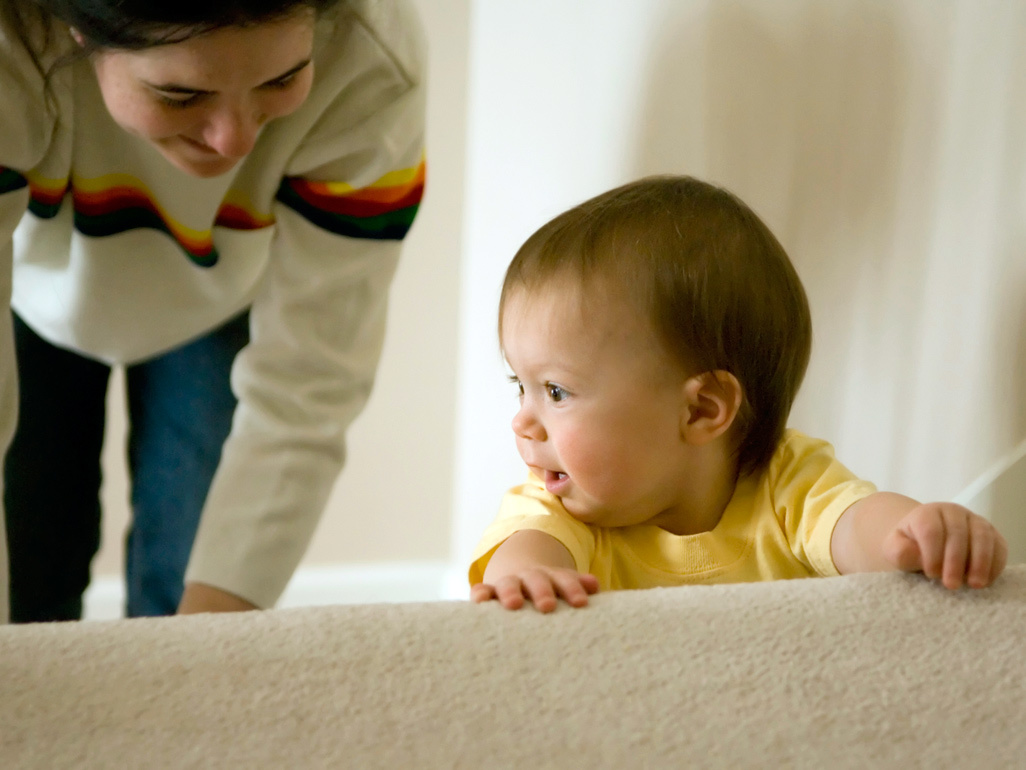 Baby crawling up the stairs