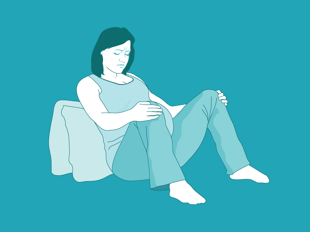 Illustration of pregnant woman in sitting labour position